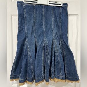 Kikit Jeans Blue Denim Skirt with Lace Hem Sz 6